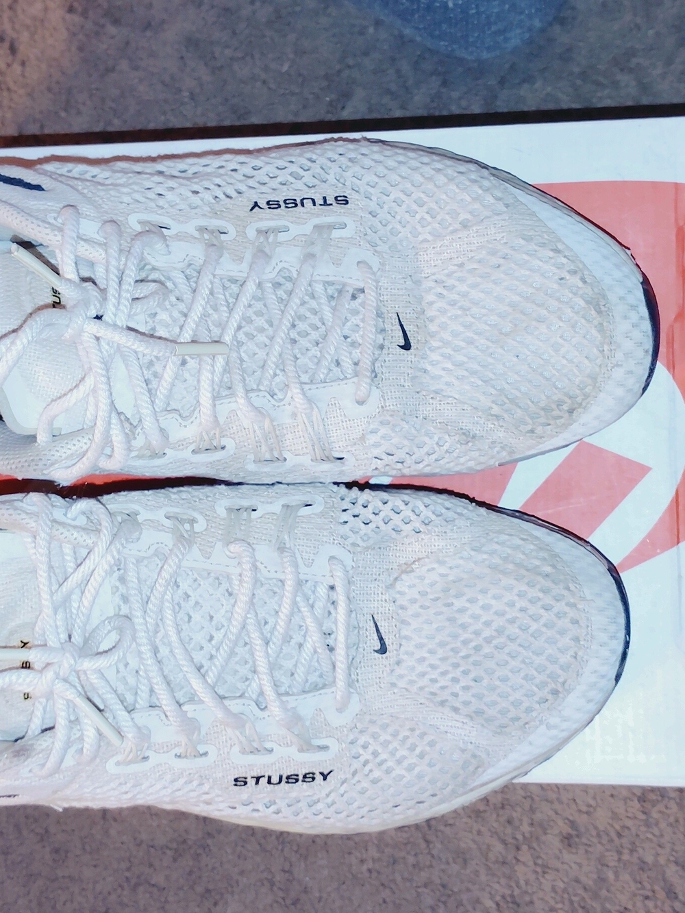 Nike Air Max 2013 Stussy White Mesh Running Sneakers With Navy Swoosh View 4